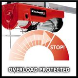 Einhell Elektrische Kabeltakel TC-EH 1000 - 1.600 W - 500 kg op 18 m - 999 kg op 9 m (met katrol) - Noodstop - Automatische rem - Incl. katrol