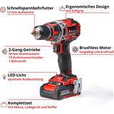 Einhell Accu Boor-/Schroefmachine TP-CD 18/50 Li BL Kit - Power X-Change - 18 V/Li-ion - 50 Nm - 0-500/0-1.800 t/min - Koolborstelloze motor - Incl. 2x 2.0 Ah accu, lader en transport-/opbergkoffer