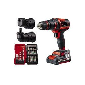 Einhell accu boor-/schroefboormachine TE-CD 18/45 3X-Li +22 1x 2.0 Ah PXC (afneembare boorkop, haaks opzetstuk, excenteropzetstuk, 22-delige bitset, 2.0 Ah-accu, oplader + E-Box)