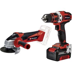 Einhell accu Boor-/Schroefmachine TE-CD 18/40 Li + accu Haakse Slijper TC-AG 18/115 Li Power X-Change (Li-ion, 2x 18 V, incl. 1x 4.0 Ah accu en lader, haakse slijper accessoires, bit-box, tas)