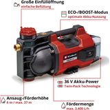 Einhell Accu Tuinpomp AQUINNA 36/34 Li Solo - Power X-Change - 36 V/Li-ion - 3400 l/u - Max. opvoerhoogte: 37 m - ECO/Boost modus - Overbelastings- en vorstbeveiliging - Excl. accu en lader