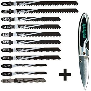 wolfcraft Set decoupeerzaagbladen met zakmes 12-delig, T-schacht I 2377000