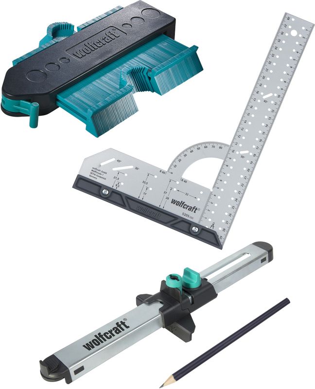 wolfcraft - Laminaat legset - Complete set Laminaat leggen - PVC - Verstekhaak - Contourmal - Laminaatinpasser - 6976000
