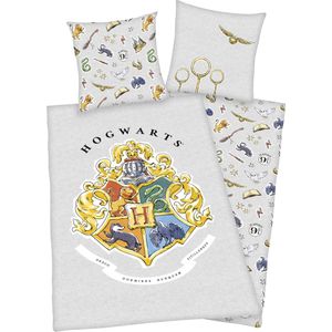 Herding Harry Potter beddengoedset, kussensloop 80 x 80 cm, dekbedovertrek 135 x 200 cm, met soepele ritssluiting, 100% katoen renforcé, grijs