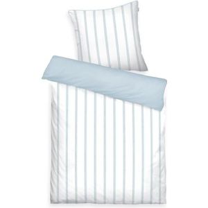 Herding TOM TAILOR Beddengoed Classic Satin Stripes Cozy Sky Blue & Light Lemon, 80 x 80 cm + 155 x 220 cm, 100% katoen/satijn, met omkeerbaar motief, gekleurde bies op het kussen en merkritssluiting