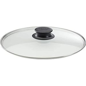 ELO Deksel voor pan, pot of pot 20 cm van glas met roestvrijstalen rand en kunststof knop, Ø 28 x 7 cm, 1 eenheid 28 cm, transparant, zilver en zwart