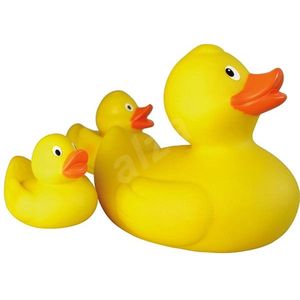 Lena 65543 Set van 3 piepende eenden voor kinderen vanaf 12 maanden, geel, 11 cm en 2 eenden ca. 5 cm
