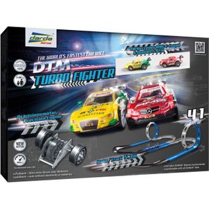 Darda 50244 - Darda racebaanset DTM Turbo Fighter, autoracebaan voor Darda auto‘s, baanlengte ca. 5,3 m, 2 loopings, 2 bochten, 28-delig, 2 DTM racewagens, raceauto-speelset, kinderen vanaf 5 jaar