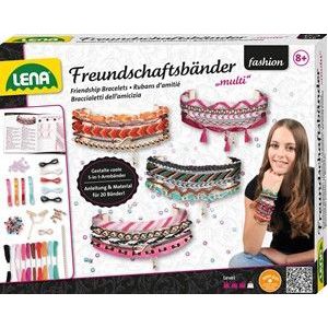 Lena 42117 - Knutselset Multi vriendschapsbandjes, grote set met 240 kralen, satijnen banden, garen, koorden, kettingen en sluitingen, knoopset vanaf 8 jaar, vlechtset voor vier 5-in-1 armbanden