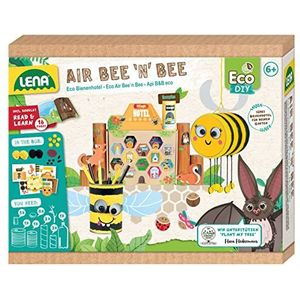 Lena 42832 Eco knutselset Air Bee'n'Bee, set met bij, penhouder en insectenhotel van papieren vellen, huishoudelijke voorwerpen, lijmset voor jongens en meisjes, papierknutselen voor kinderen, medium