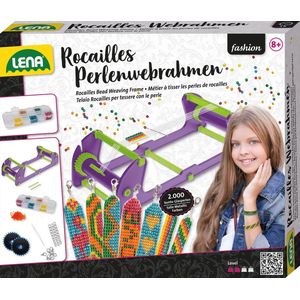 LENA 42722 Rocaillekralen weefframe voor kinderen vanaf 8 jaar, weefframe voor het maken van kralenarmbanden, complete set met draad, parelnaald, sluitingen en kralen van