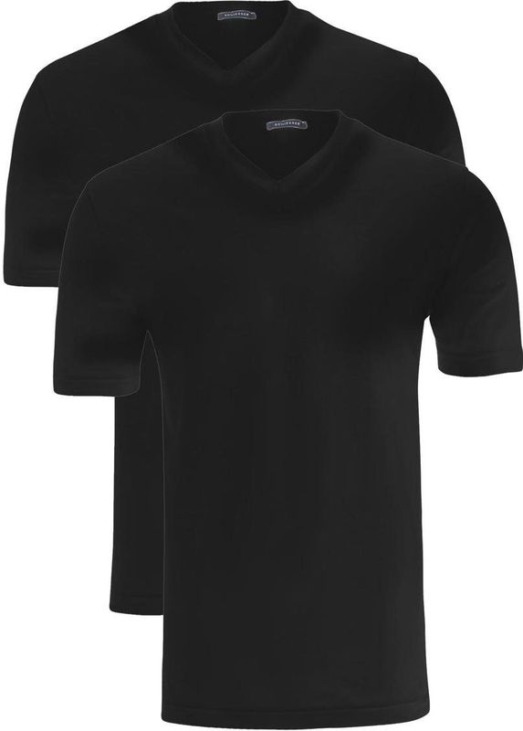 Schiesser Basic Zwart Heren T-shirt V-Hals Katoen 2-Pack