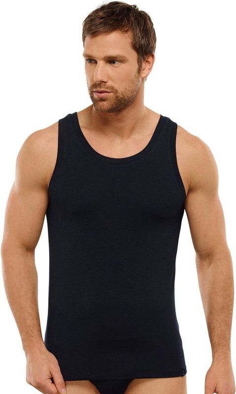 Schiesser - Long Life Soft - Ondershirt - Blueblack - Katoen, Zijde, Elastaan