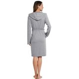 Schiesser - Damesbadjas - Lichtgrijs-Wit Gestreept - Met Capuchon en Riem - Badstof