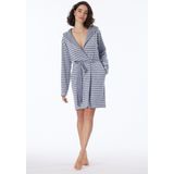 Schiesser - Damesbadjas - Lichtgrijs-Wit Gestreept - Met Capuchon en Riem - Badstof
