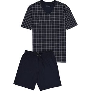 Schiesser heren shortama - blauw geruit -  Maat XXXXXL
