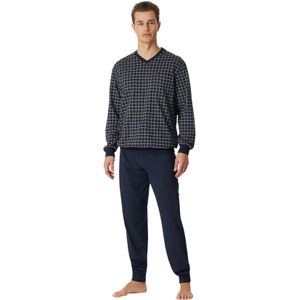 Schiesser - Pyjama - Donkerblauw - 100% Katoen - Blokruit
