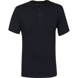 SCHIESSER Mix+Relax T-shirt - korte mouw - O-hals met knoopsluiting - blauw