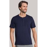 SCHIESSER Mix+Relax T-shirt - korte mouw - O-hals met knoopsluiting - blauw
