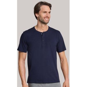 SCHIESSER Mix+Relax T-shirt - korte mouw - O-hals met knoopsluiting - blauw
