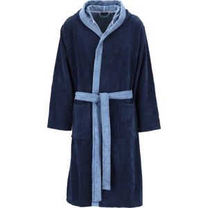 SCHIESSER - Heren Badjas - Blauw met Lichtblauw - Ultraleicht Velours - Met Capuchon