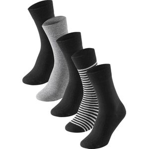 Schiesser - Cotton5P - Huissokken - Zwart/Grijs - 5-Pack, 77% Katoen, Stay-Fresh Afwerking