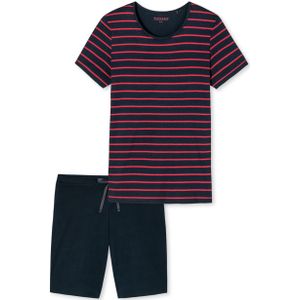 SCHIESSER selected! premium inspiration shortamaset, dames shortama streepjes donkerblauw-rood