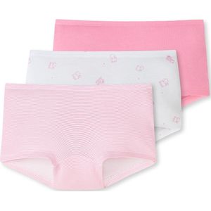 Schiesser 95/5 Organic Onderbroek - Meisjes - Wit met Hondenmotieven en Roze Strepen - 3 Stuks