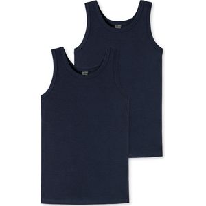 Schiesser Kinderonderhemden voor jongens, verpakking van 2 stuks, 95/5 organisch katoen, blauw, 140 cm