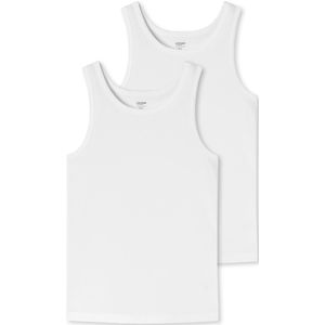 Kleding - Hemd - Wit - 95% Katoen, 5% Elastaan - Mouwloos, Ronde Hals