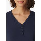 SCHIESSER Mix+Relax T-shirt - dames shirt korte mouw henley knoopsluiting blauw