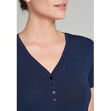 SCHIESSER Mix+Relax T-shirt - dames shirt korte mouw henley knoopsluiting blauw