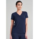 SCHIESSER Mix+Relax T-shirt - dames shirt korte mouw henley knoopsluiting blauw