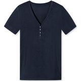 SCHIESSER Mix+Relax T-shirt - dames shirt korte mouw henley knoopsluiting blauw