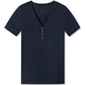 SCHIESSER Mix+Relax T-shirt - dames shirt korte mouw henley knoopsluiting blauw