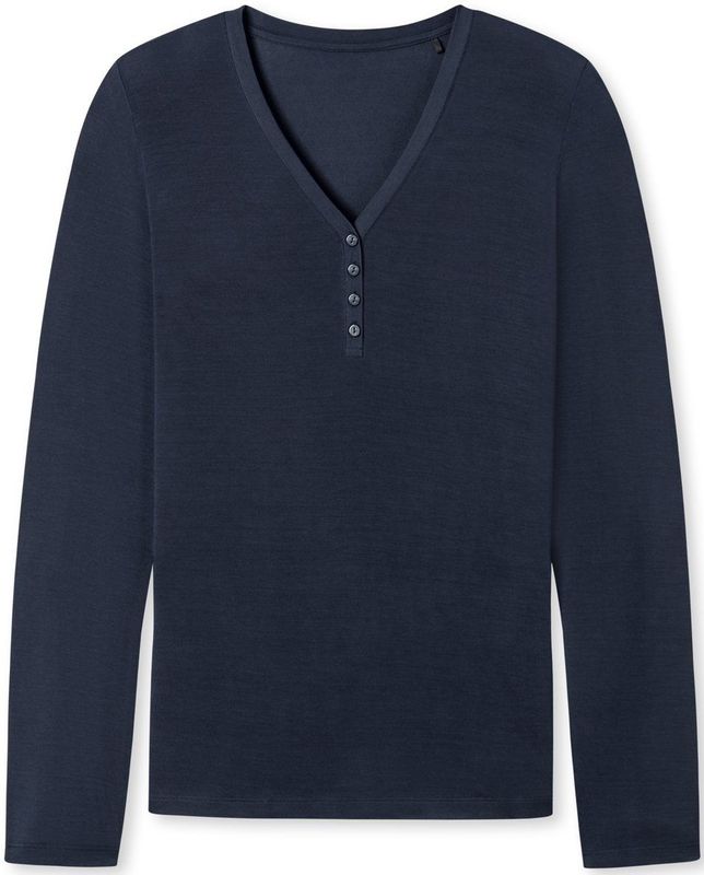 Schiesser - 175478 - Longsleeve - Blauw - 95% Zijde, 5% Elastaan