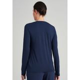 SCHIESSER Mix+Relax T-shirt - dames shirt lange mouwen modal v-hals knoopsluiting blauw