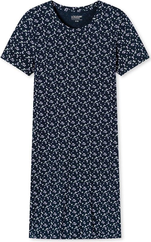 SCHIESSER - Uncover - Nachthemd - Donkerblauw/Wit - Korte Mouwen - Bloemenprint