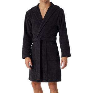 SCHIESSER - Essentials - Badjas - Antraciet - 100 cm, met capuchon en sjaalkraag