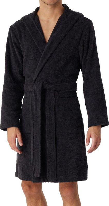 SCHIESSER - Essentials - Badjas - Antraciet - 100 cm, met capuchon en sjaalkraag