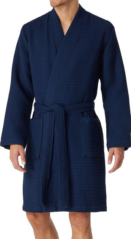 SCHIESSER Badjas - Donkerblauw Wafelpique voor Heren
