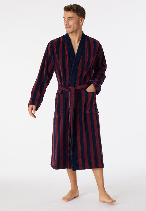 Schiesser - Essentials Stripes - Badjas - Bordeaux - Velours