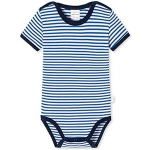 Schiesser Babyrompertje met korte mouwen, ondergoedset voor baby's en kinderen, uniseks, kinderen, Blauw en wit gestreept.