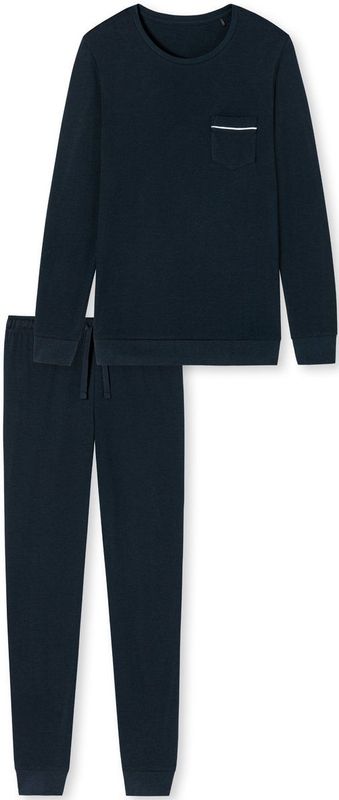SCHIESSER - Fine Interlock - Heren Pyjama Set - Donkerblauw - Lange Broek en Shirt met Lange Mouwen