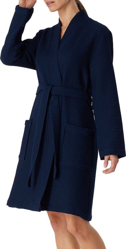 SCHIESSER Badjas - Dames Wafelpique Donkerblauw