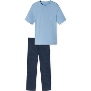 Schiesser - Heren Pyjama - Blauw - 100% Katoen - Korte Mouwen, Lange Broek