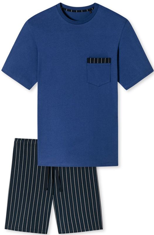 SCHIESSER - Comfort Nightwear - Heren Shortama - Marineblauw - Biologisch Katoen