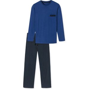 SCHIESSER Comfort Nightwear pyjamaset, heren pyjama lang biologisch katoen gestreept marineblauw