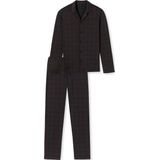 SCHIESSER Fine Interlock pyjamaset, heren pyjama lang interlock knoopsluiting geruit antraciet