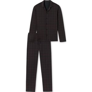 SCHIESSER Fine Interlock pyjamaset, heren pyjama lang interlock knoopsluiting geruit antraciet